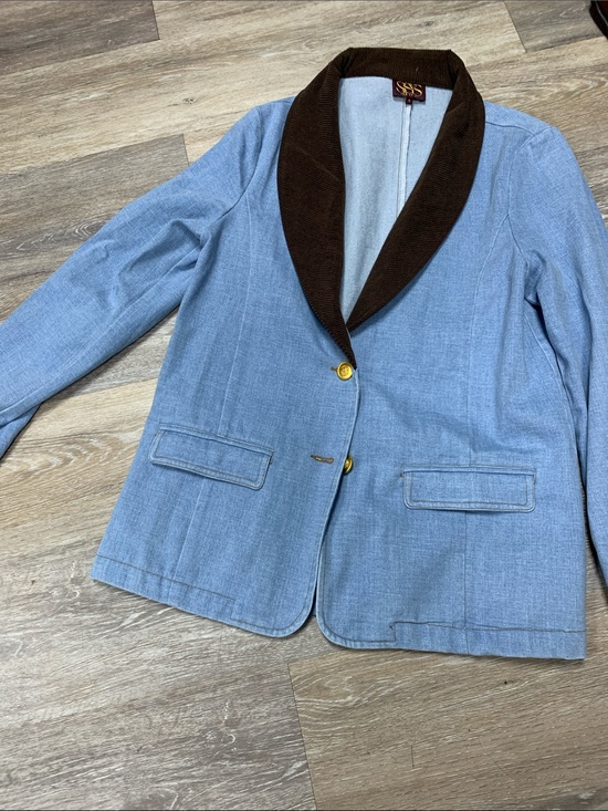 SSYS the label Jackets & Blazers - SSS Light Blue Blazer with Brown Shawl Collar